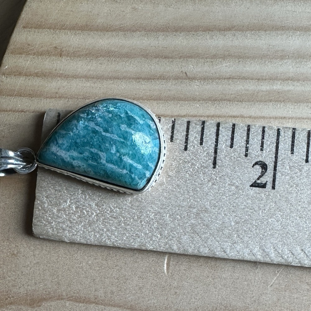 Vintage Artisan Pendant 1.625 Inch Blue Green Banded Amazonite 925 Sterling 9.0g - Picture 8 of 9